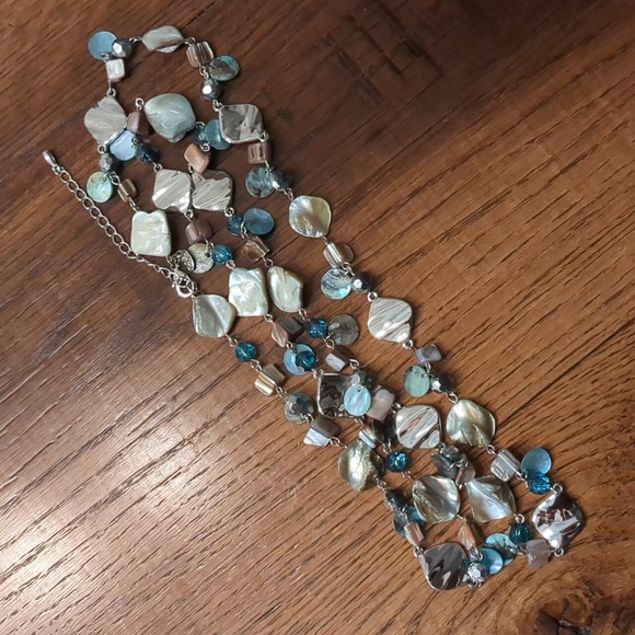 Lia Sophia Long Silver Tone Multi-Colour Shell/Bead Necklace - Picture 4 of 4